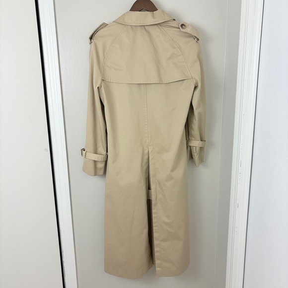 Vintage Classic Beige Double Breasted Trench Coat Plaid Lining Womens L/XL  Prep - Picture 11 of 15